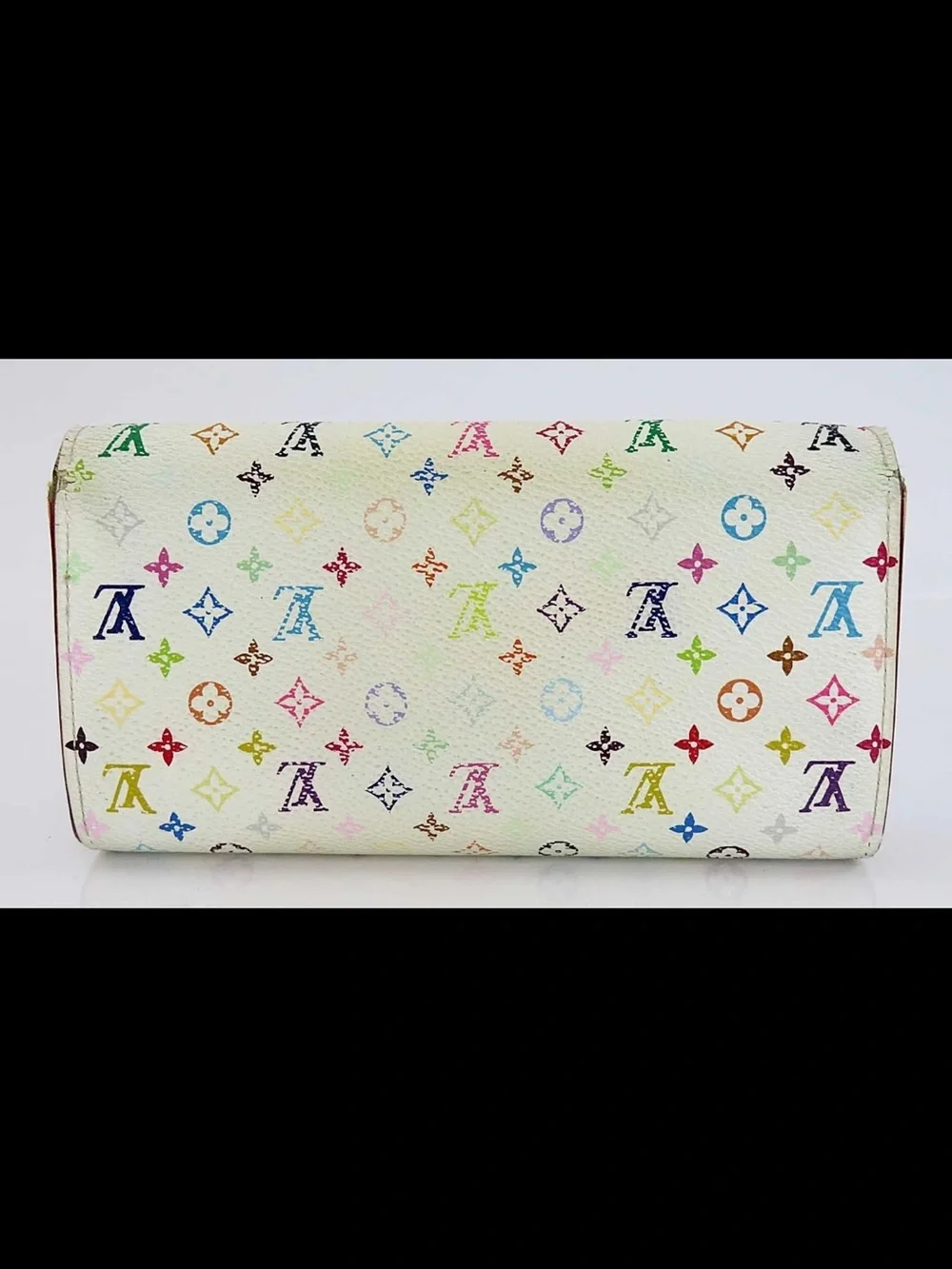 Louis Vuitton Multicolor Monogram White Canvas Wallet with Gold Button